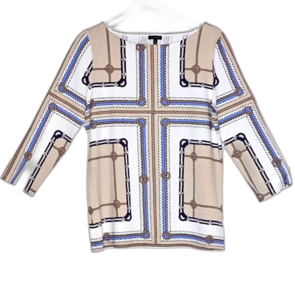 Talbots Ropes & Knots Nautical Jersey Knit Stretch Round Neck 3/4 Sleeve Blouse
